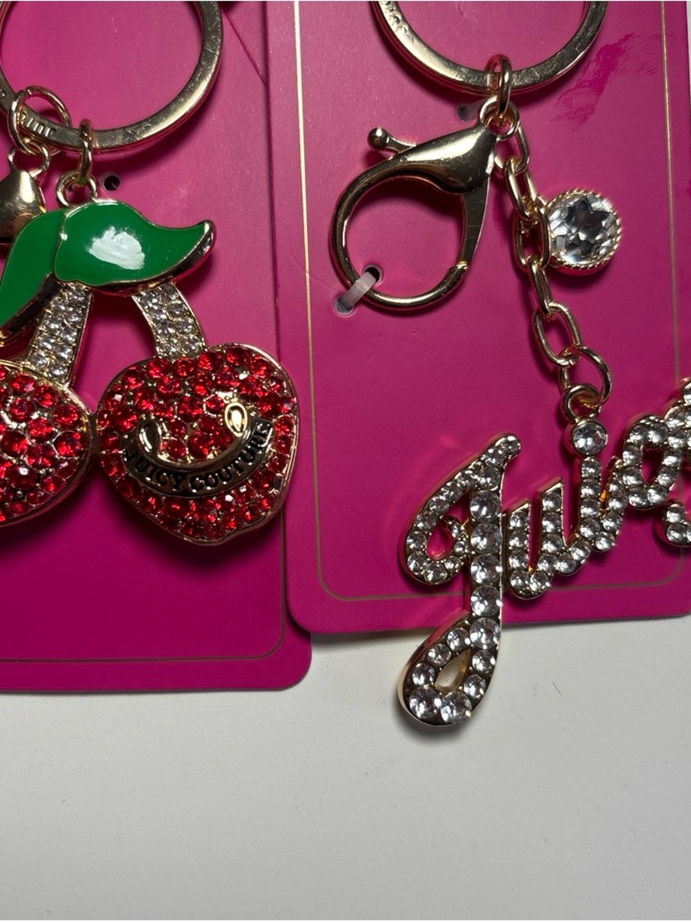 Juicy Couture Red Cherry and Crystal 'Juicy' Keychain Set